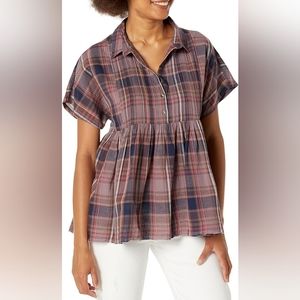 Lucky Brand Plaid Babydoll Tunic Shirt, Size Large